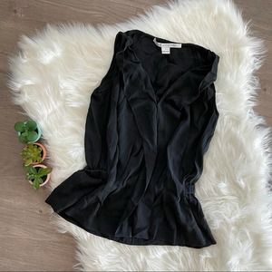 Diane Von Furstenberg Bahar Silk Black Ruffle V Neck Blouse @angcarrion126